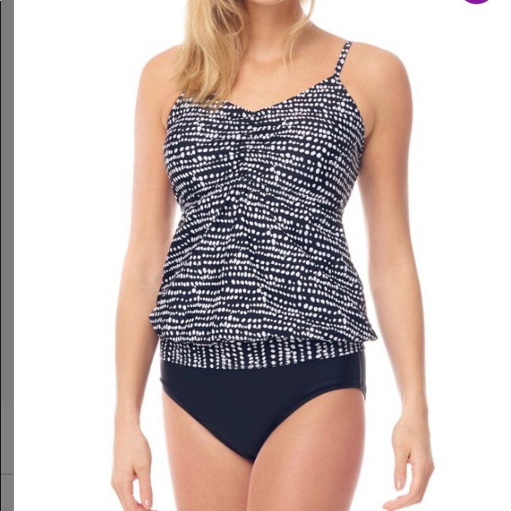 Black & white blouson tankini set